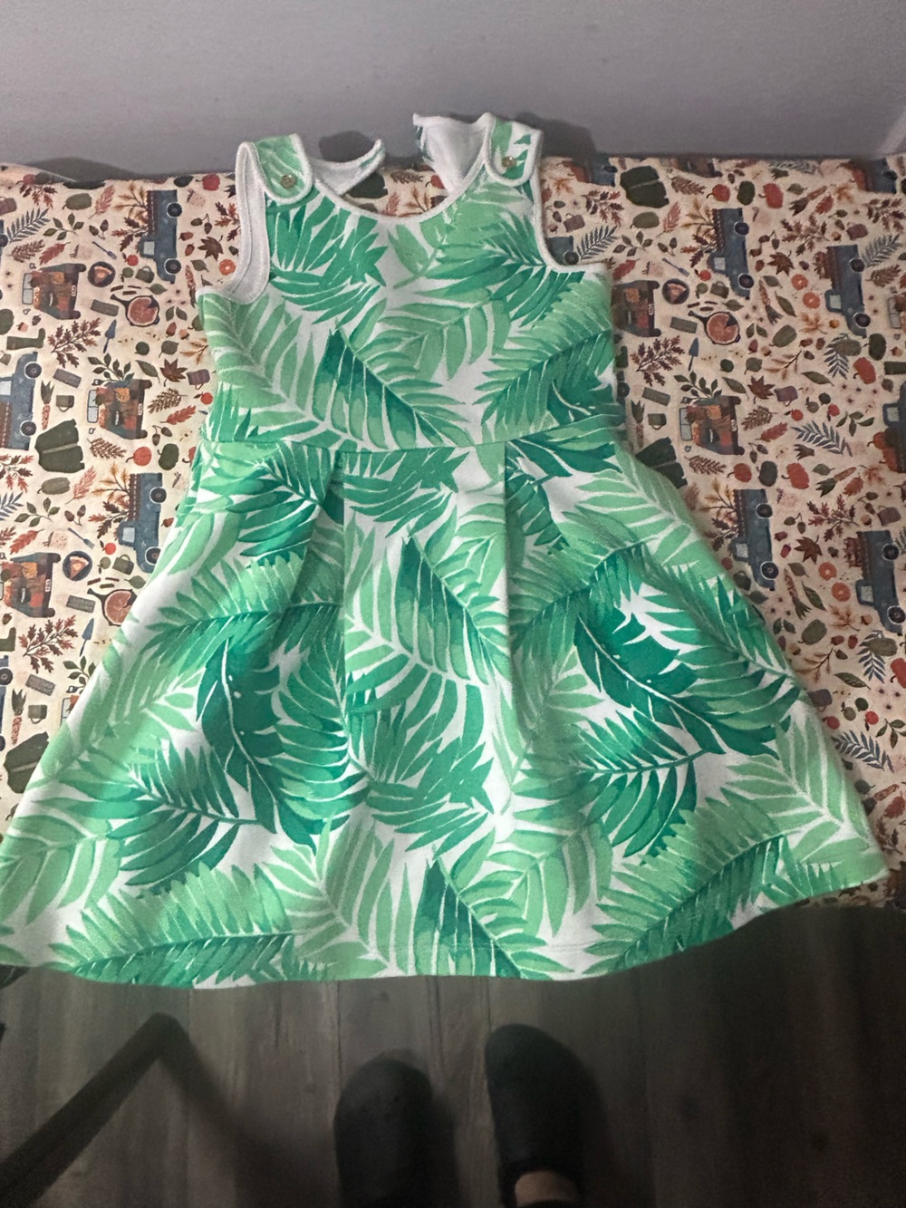 Janie and Jack White Dress with Green Leaf Print